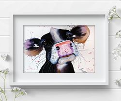 Original watercolor painting  7x10 inches cow animal art by Anne Gorywine