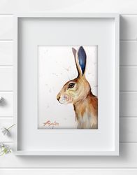 Original watercolor painting  7x10 inches hare animal art bunny by Anne Gorywine