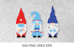 Medical gnomes SVG. Funny nurse and doctors gnome