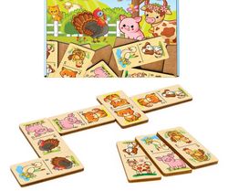 Wood domino games - farm animals Puzzle, Wooden Montessori homeschool blocks