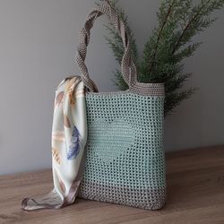 mint crochet tote bag gift for her minimalist crochet bag shoulder crochet bag