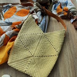 straw color crochet tote bag gift for her minimalist crochet bag shoulder crochet bag