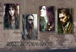 Mystical portraits in the style of the Pre-Raphaelites, poster dark art print wall decor