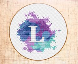 Letter L cross stitch pattern Modern cross stitch PDF Monogram xstitch Watercolor embroidery Initial L