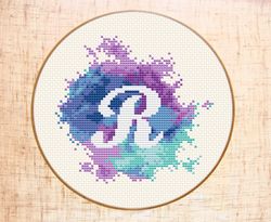 Letter R cross stitch pattern Modern cross stitch PDF Monogram xstitch Watercolor embroidery Initial R