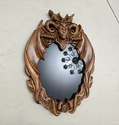Gift idea, Lilith goddess Wall Mirror Carved On Wood, Black mirror
