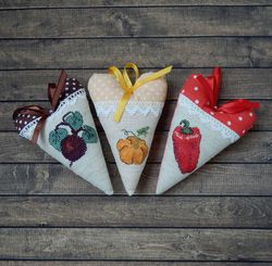 Kitchen Wall Hanging Decor Embroidered Hearts Vegetables Decor Wall Decor Wall Covering Wall art Cottagecore Decor