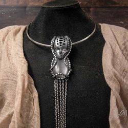 Giger Polymer Clay undefined Abstract Statement Necklace Geometrical Bib Necklace