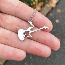 Guitar pendant, Stainless steel necklace, Musican jewelry gift