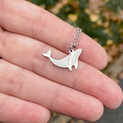 Whale pendant, Stainless steel sea necklace, Fish jewelry