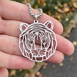 Tiger pendant, Stainless steel year of the tiger geometric necklace