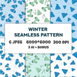 Cute winter seamless patterns with hats, mittens and snowflakes. for gifts, wrapping paper and others, Printable