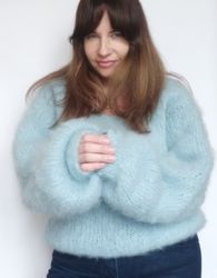 Fluffy mohair sweater blue women's