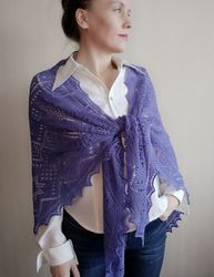 Knit lace shawl, triangle lightweight shawl, evening shawl