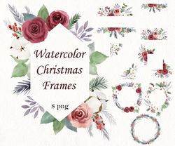 Watercolor christmas frames, png.