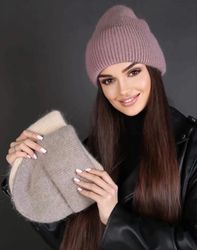 Winter knitted angora hat for women. a Christmas present for her, thin knitted hat.