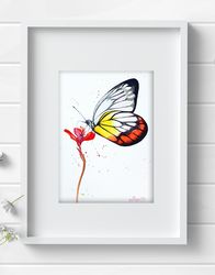 Watercolor original Butterfly on a flower insect 8x11 inches painting by Anne Gorywine