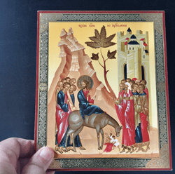 Jesus Triumphal Entry into Jerusalem | Gold foiled icon | Inspirational Icon Decor| Size: 8 3/4"x7 1/4"