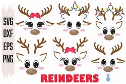 Reindeer Svg, Little Deer Face Svg, Christmas Lights on Antlers Svg, Digital download