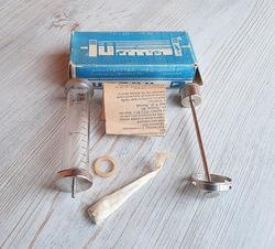 Soviet medical glass injector 20 ml - vintage multiple use syringe USSR 1983 made