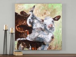 Cow painting original art  Mother and baby painting Cow art Wonderful farmhouse decor