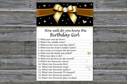 Golden bow How well do you know the birthday girl,Adult Birthday party game-fun games for her-Instant download