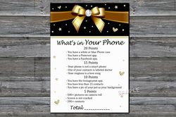 Golden bow What's in Your Phone Birthday Party Game,Adult Birthday party game-fun games for her-Instant download