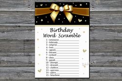 Golden bow Birthday Word Scramble Game,Adult Birthday party game-fun games for her-Instant download