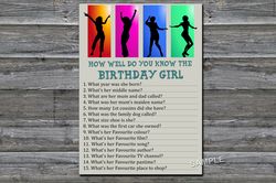Dance party How well do you know the birthday girl,Adult Birthday party game-fun games for her-Instant download