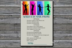 Dance party What's in Your Phone Birthday Party Game,Adult Birthday party game-fun games for her-Instant download