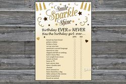 Sparkle and shine Birthday ever or never game,Adult Birthday party game-fun games for her-Instant download