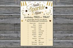 Sparkle and shine Birthday This or that game,Adult Birthday party game-fun games for her-Instant download