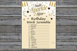 Sparkle and shine Birthday Word Scramble Game,Adult Birthday party game-fun games for her-Instant download