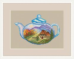 AUTUMN IN A TEAPOT Cross stitch pattern PDF from SEASONS IN TEAPOTS  SERIES by CrossStitchingForFun, Instant Download