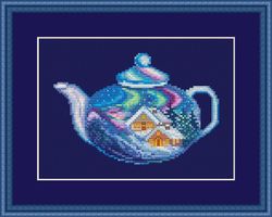 WINTER IN A TEAPOT Cross stitch pattern PDF from SEASONS IN TEAPOTS  SERIES by CrossStitchingForFun, Instant Download