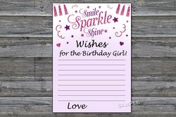 Pink glitter Wishes for the birthday girl,Adult Birthday party game-fun games for her-Instant download