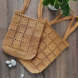 raffia crochet tote bag gift for her minimalist crochet bag shoulder crochet bag