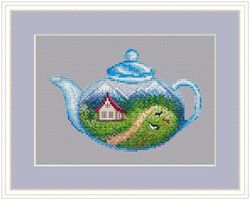 SPRING IN A TEAPOT Cross stitch pattern PDF from SEASONS IN TEAPOTS  SERIES by CrossStitchingForFun, Instant Download