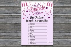 Pink glitter Birthday Word Scramble Game,Adult Birthday party game-fun games for her-Instant download