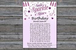 Pink glitter Birthday Word Search Game,Adult Birthday party game-fun games for her-Instant download