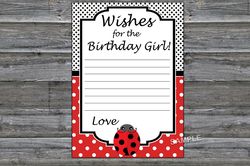Ladybug Wishes for the birthday girl,Adult Birthday party game-fun games for her-Instant download