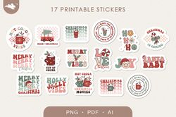 17 Groovy Christmas Stickers, Printable Digital Stickers