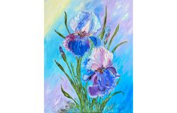 Iris painting impasto oil painting flowers original art garden bouquet floral artwork wall art 20x16 canvas