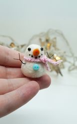 Miniature needle felted snowman