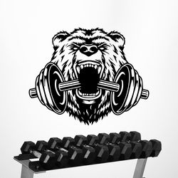 Angry Bear Gym Sticker Bodybuilder Fitness Coach Sport Muscles Wall Sticker Vinyl Decal Mural Art Decor