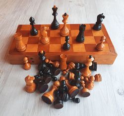 Old 1950s-1960s antique wooden Soviet chess set - Vintage chess set USSR