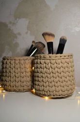 Cotton storage baskets. Makeup brush holder. Desk organizer. Basket set 2 pieces