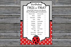 Ladybug Birthday This or that game,Adult Birthday party game-fun games for her-Instant download