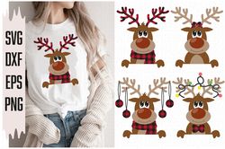 Peeking Reindeer Svg, Christmas Deer Svg, Christmas Lights on Antlers Svg, Digital download