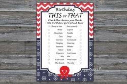 Octopus Birthday This or that game,Adult Birthday party game-fun games for her-Instant download
